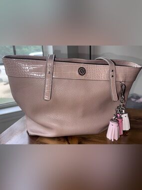 Anne Klein Blush Pink Croc Embossed Tote Bag w/ Tassel Charm